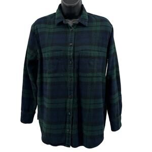 Madewell Flannel Oversized Boyshirt WMNS XS Green Plaid Button Up Long Sleeves